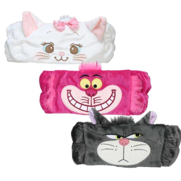 迪士尼 絨毛造型吸水髮帶 (大臉 世界貓咪日) 瑪麗貓 柴郡貓 路西法