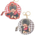 Monchhichi 夢奇奇 皮質圓形零錢包吊飾 (格紋款)