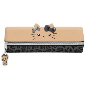 Sanrio 三麗鷗 Hello Kitty 皮質雙面拉鍊筆袋 (曬黑豹紋款)