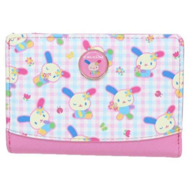 Sanrio 三麗鷗 花小兔 皮質雙折中夾 (粉格紋動作款)