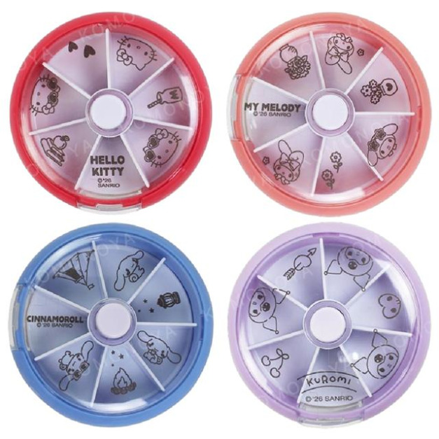 Sanrio 三麗鷗 圓形七格旋轉藥盒 Kitty 美樂蒂 大耳狗 酷洛米