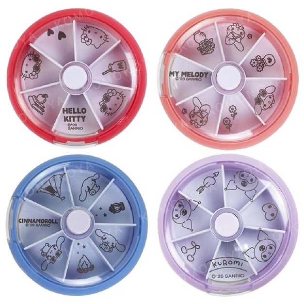 Sanrio 三麗鷗 圓形七格旋轉藥盒 Kitty 美樂蒂 大耳狗 酷洛米