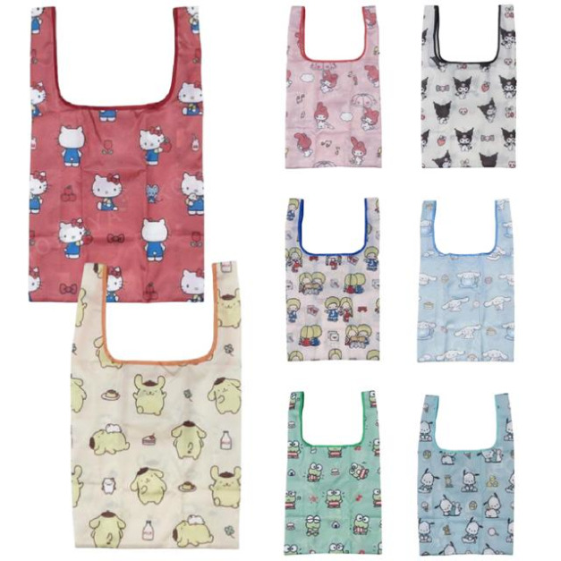 Sanrio 三麗鷗 摺疊環保購物袋 S (滿版動作款) Kitty 大耳狗 酷洛米 布丁狗