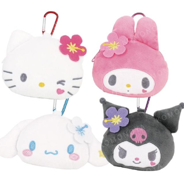 Sanrio 三麗鷗 絨毛造型零錢包吊飾 (扶桑花款) Kitty 美樂蒂 大耳狗 酷洛米