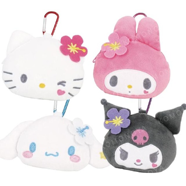 Sanrio 三麗鷗 絨毛造型零錢包吊飾 (扶桑花款) Kitty 美樂蒂 大耳狗 酷洛米