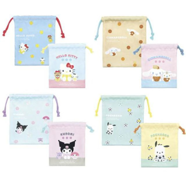 Sanrio 三麗鷗 尼龍束口袋2入組 (球類運動) Kitty 大耳狗 酷洛米 帕恰狗
