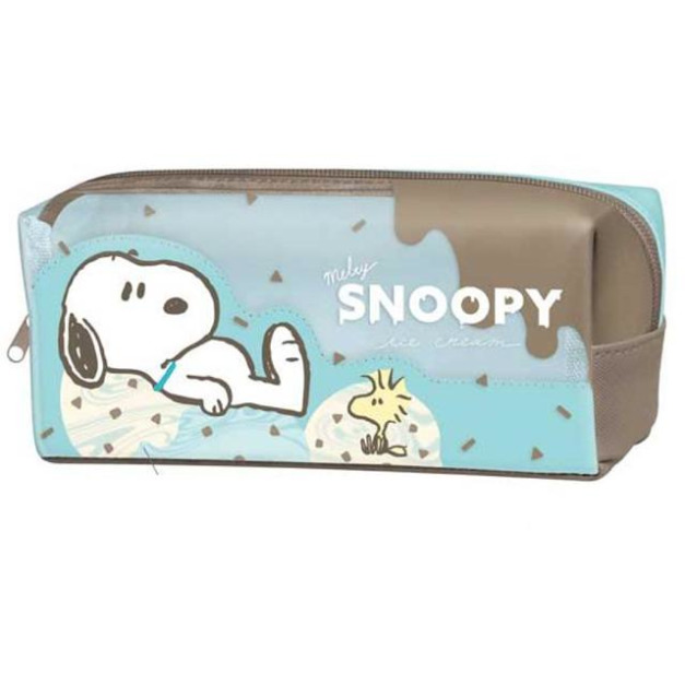 史努比 皮質窗口拉鍊筆袋 (薄荷巧克力款)