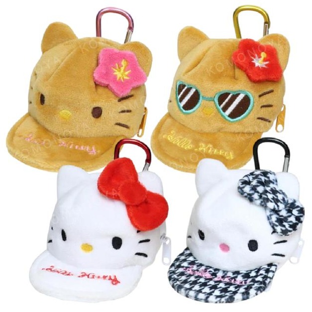 Sanrio 三麗鷗 Hello Kitty 絨毛造型零錢包附扣環 (大臉帽子款)