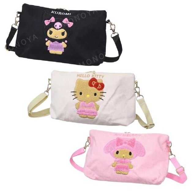 Sanrio 三麗鷗 刺繡斜背包 (曬黑款) Kitty 美樂蒂 酷洛米