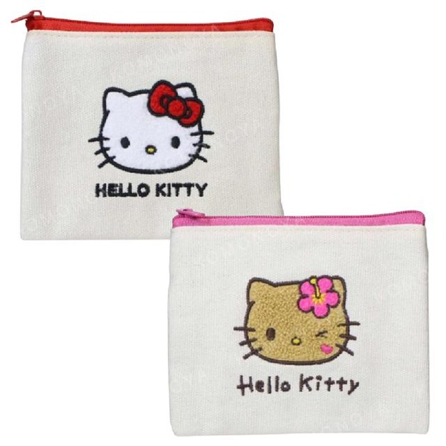 Sanrio 三麗鷗 Hello Kitty 帆布扁平零錢包 (刺繡大臉款)