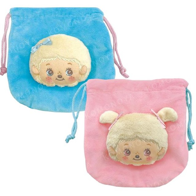 Monchhichi  絨毛造型束口袋 (金髮大臉款)