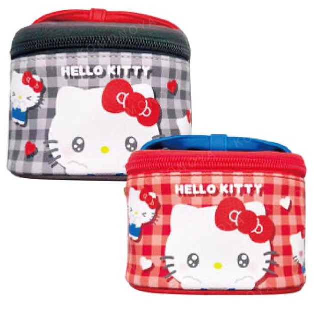 Sanrio 三麗鷗 Hello Kitty 皮質手提化妝包 (格紋表情款)