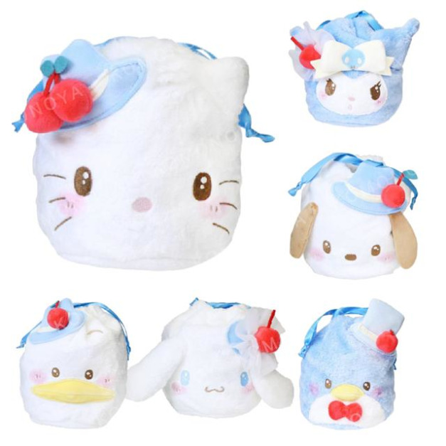 Sanrio 三麗鷗 絨毛造型束口袋 (草莓鮮奶油蛋糕) 小麥粉 兔媽媽 蹦蹦兔