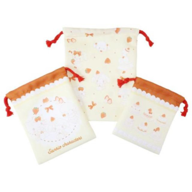 Sanrio 三麗鷗大集合 尼龍束口袋3入組 (草莓鮮奶油蛋糕)