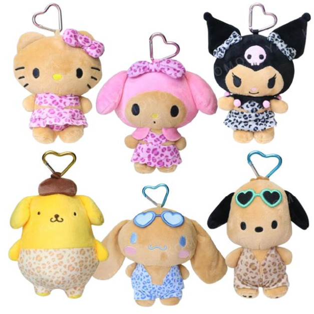 Sanrio 三麗鷗 絨毛玩偶零錢包吊飾 (曬黑豹紋款) Kitty 布丁狗 酷洛米