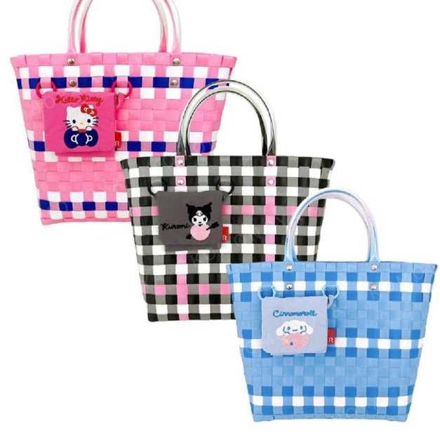 Sanrio 三麗鷗 x ROOTOTE 編織手提袋 (彩色方格款) Kitty 酷洛米 大耳狗