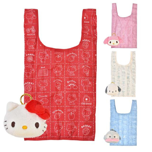 Sanrio 三麗鷗 絨毛玩偶造型環保購物袋 (復古大臉款) Kitty 美樂蒂 帕恰狗 漢頓