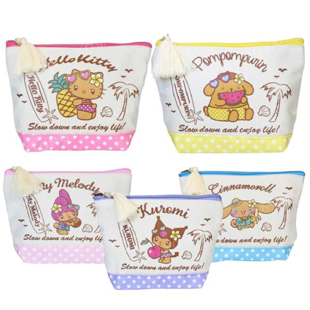 Sanrio 三麗鷗 棉質拉鍊化妝包 (曬黑泳衣款) Kitty 美樂蒂 布丁狗