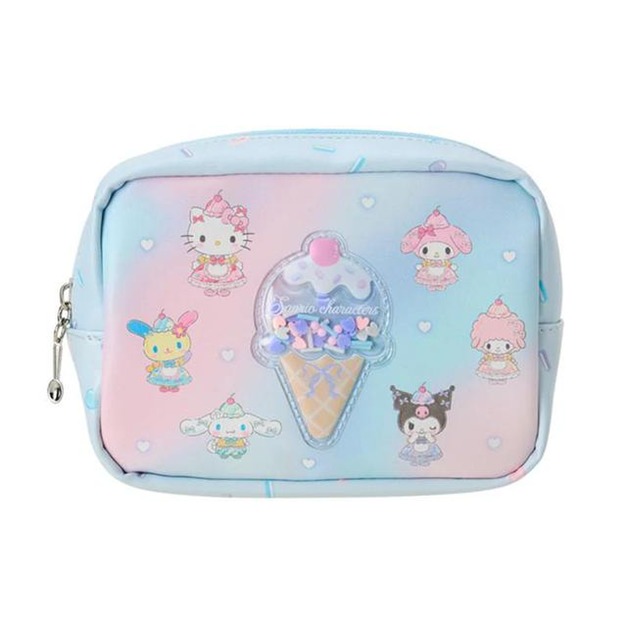 ▲新品特價 Sanrio 三麗鷗大集合 皮質拉連化妝包 (夏日冰淇淋專賣店)