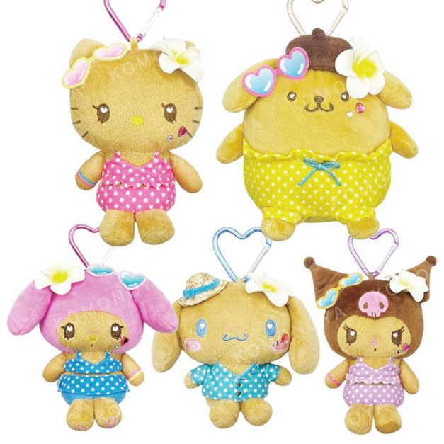 Sanrio 三麗鷗 絨毛玩偶零錢包吊飾 (曬黑泳衣款) Kitty 美樂蒂 布丁狗 大耳狗