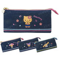 Sanrio 三麗鷗 牛仔布三角拉鍊筆袋 (曬黑扶桑花款) Kitty 美樂蒂 酷洛米 大耳狗