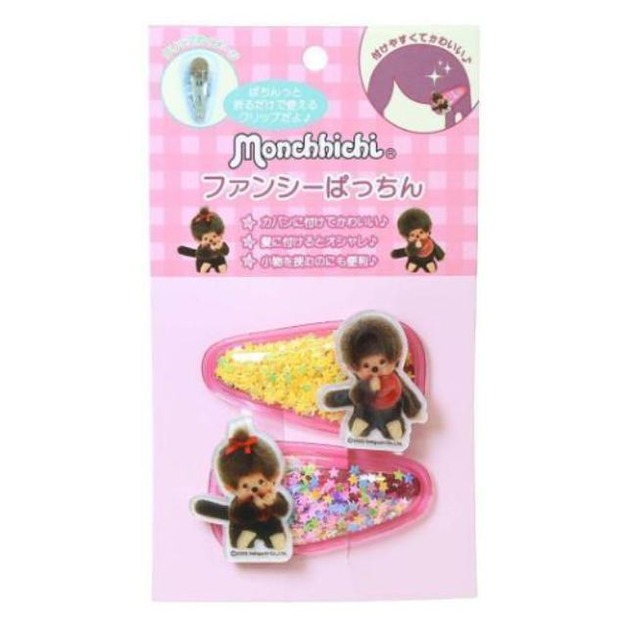 Monchhichi 流沙髮夾2入組 (粉款)