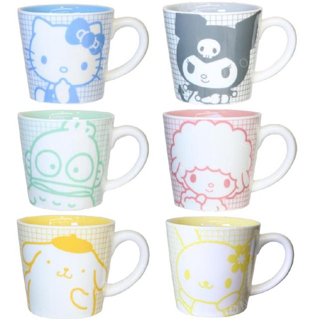 Sanrio 三麗鷗 陶瓷馬克杯 (格紋線條款) Kitty 布丁狗 花小兔 酷洛米