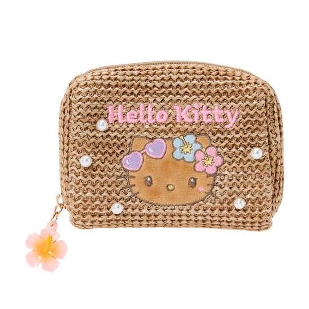 ▲新品特價 Sanrio 三麗鷗 Hello Kitty 編織拉鍊化妝包 (閃閃發亮的夏日泳池)