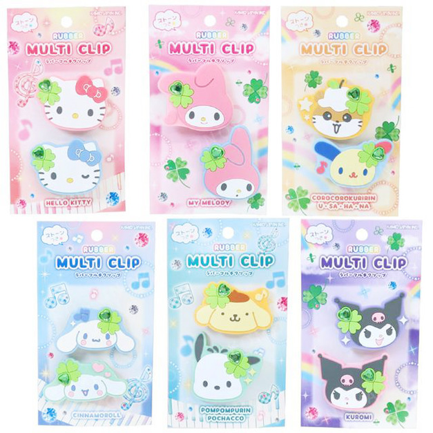 Sanrio 三麗鷗 橡膠造型髮夾2入組 (幸運草款) Kitty 酷洛米 花小兔 布丁狗