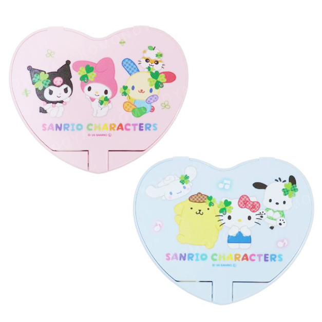 Sanrio 三麗鷗 大集合 塑膠心形隨身鏡 (幸運草款)