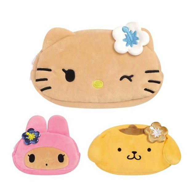 Sanrio 三麗鷗 絨毛造型雙面筆袋 (大臉曬黑款) Kitty 美樂蒂 布丁狗
