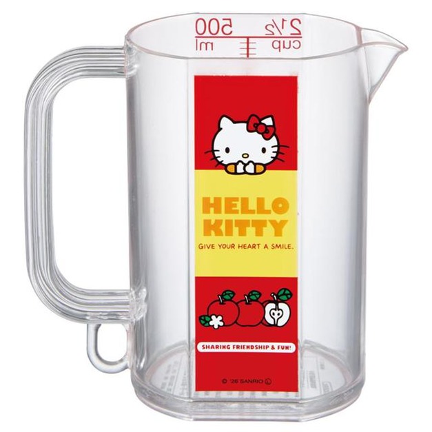 Sanrio 三麗鷗 Skater Hello Kitty 單耳透明塑膠量杯 520ml MMC1 (蘋果款)