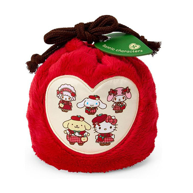 Sanrio 三麗鷗 大集合 絨毛造型束口袋 (秋日の紅色蘋果)