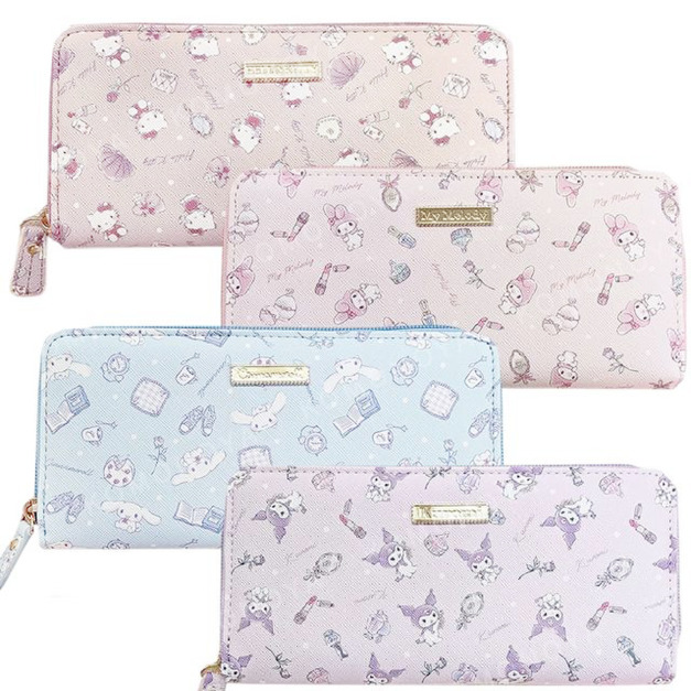 Sanrio 三麗鷗 皮質拉鍊長夾 (滿版玫瑰款) Kitty 美樂蒂 大耳狗 酷洛米