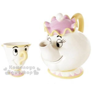 小禮堂 迪士尼 美女與野獸 茶壺太太阿奇 陶瓷造型杯壺組《白紫黃.造型》電影聯名商品