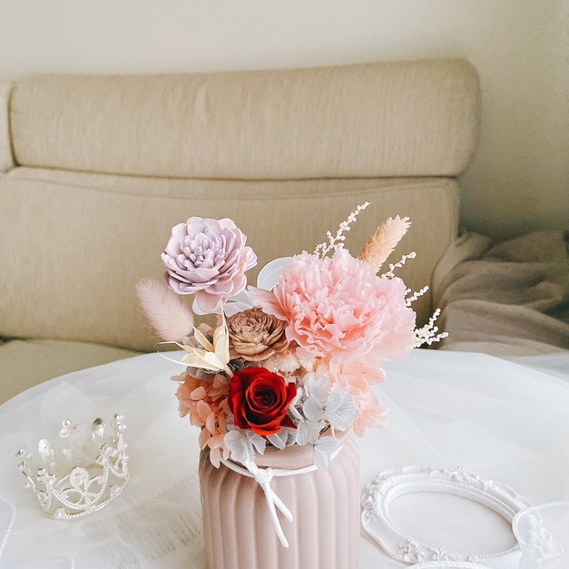 【永生盆花】櫻花粉康乃馨  母親節盆花 康乃馨牛奶瓶盆花