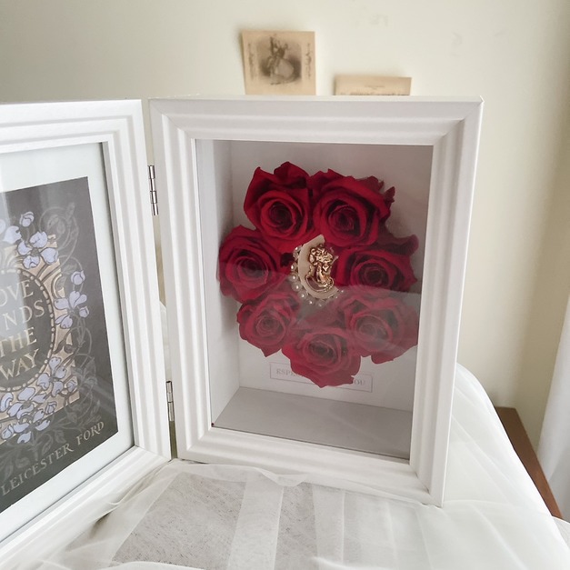 【玫瑰花束】玫瑰詩白酒紅玫瑰白相框