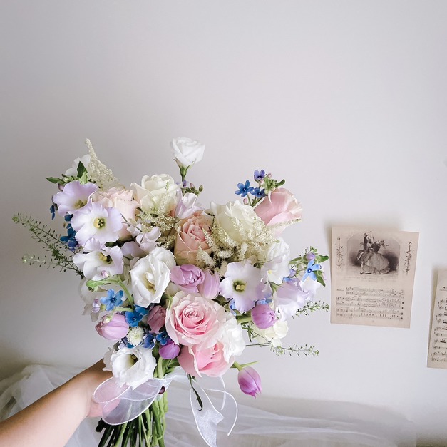 【韓式捧花】暮霧藍語淺藍粉紫奢華捧花 新娘捧花