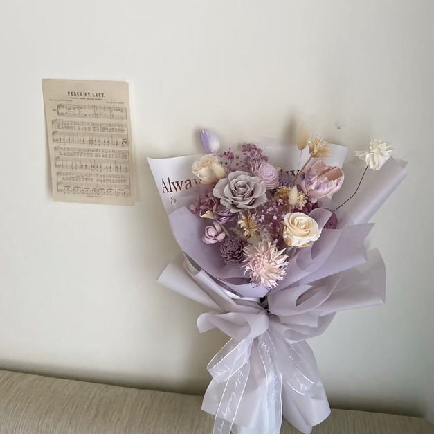 【永生花束】漸層灰粉紫花束