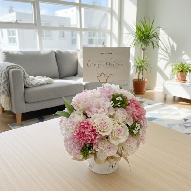 【日式花藝】古典淺粉鮮花盆花