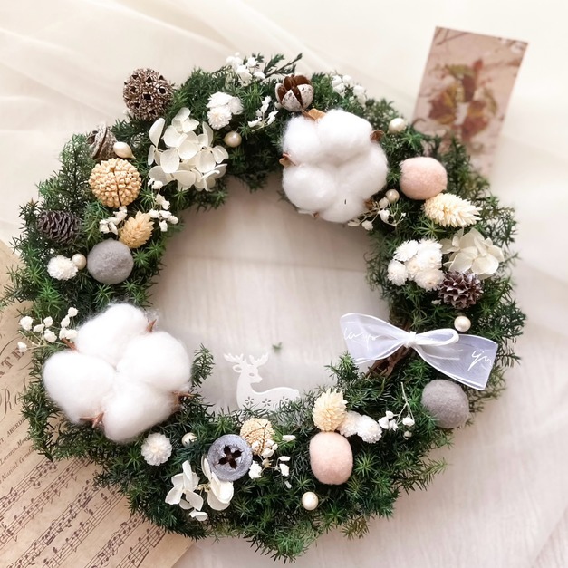【聖誕禮物】雪白永生雪松聖誕棉花花圈