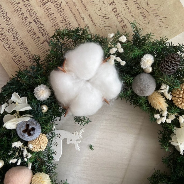 【聖誕禮物】雪白永生雪松聖誕棉花花圈
