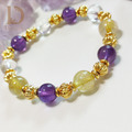 【招財至寶】 7A高等級金髮晶+天然烏拉圭紫水晶+天然白水晶 彈性手鏈_2