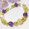 【招財至寶】 7A高等級金髮晶+天然烏拉圭紫水晶+天然白水晶 彈性手鏈_4