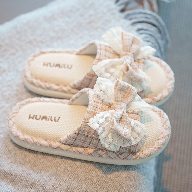 蝴蝶結棉麻居家拖鞋｜防滑吸汗四季可穿 情侶款室內拖 女款男款皆可