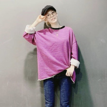 [玟星] HOLIGAN NTG STRIPE MTM 寬鬆條紋長袖T恤 (紫色)
