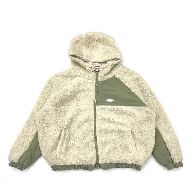 XCTRL羊羔毛拼接連帽外套-米/灰(送帽Tor大學T)