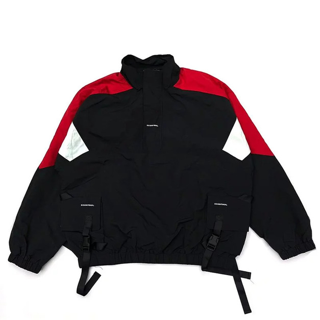 XCTRL小標拼接跳色工裝衝鋒衣-黑