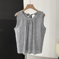 WEN'S - 簡約豎條紋無袖後綁帶上衣_10