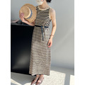 WEN'S - 法式氣質無袖條紋洋裝連衣裙(不含皮帶)_3